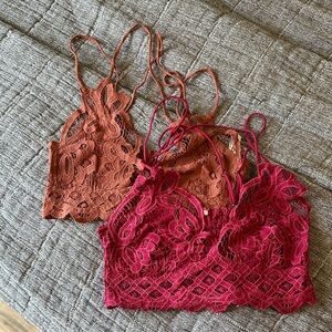 FRed and Brown Lace Bralettes